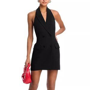 Bardot Freya Black Halter Vest Mini Dress Open Back Double Breasted NWT Sz 6